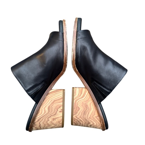 Vince Black Leather Mules with Wooden Block Heel - Picture 2 of 6